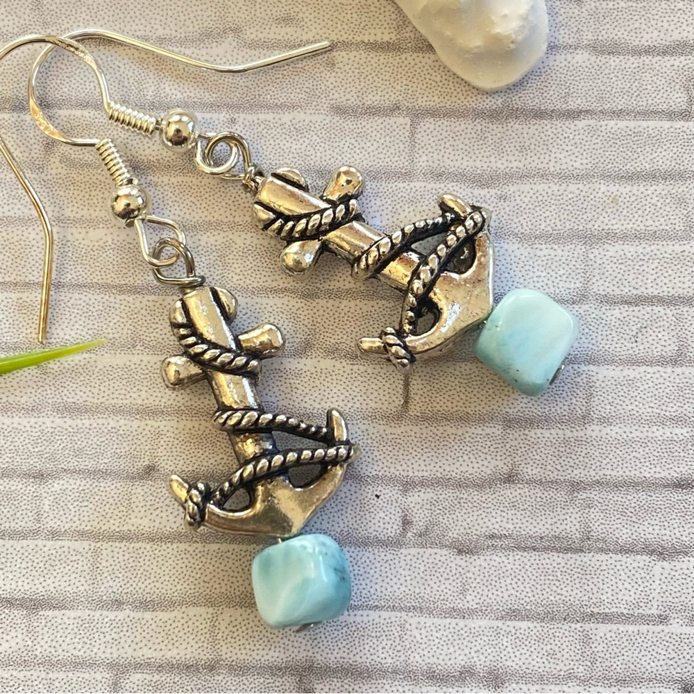 3/$25 Larimar Anchor Silver Earrings